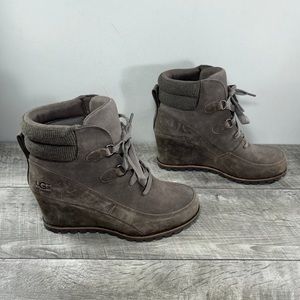 UGG 1108629 Kriston Mole Women’s Waterproof Wedge Gray Suede Boots Size 8.5